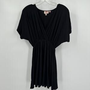 PL Movement Womens Mini Dress Size‎ L Black Draped V Neck Athleisure Minimalist